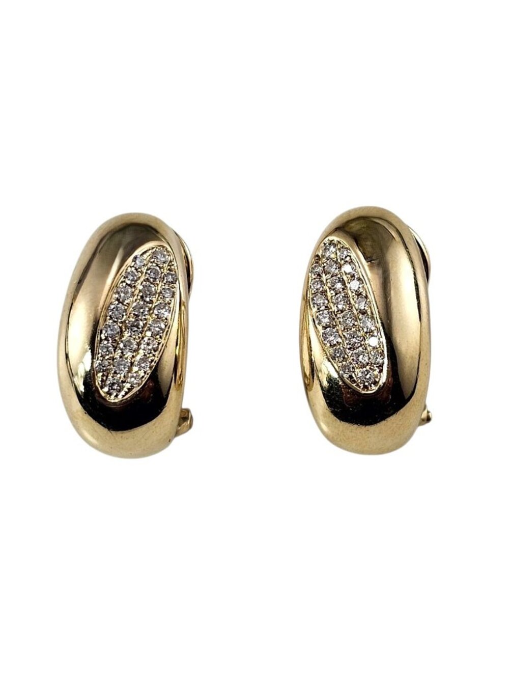 14K Yellow Gold Diamond Half Hoop Omega Back Earrings #25194